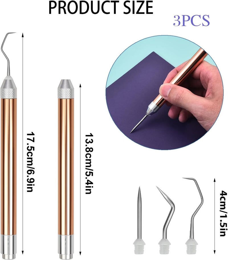 GETRIC 3PCS LED Weeding Tools for Vinyl with Light with Pin and Hook Lighted Pin Pen Weeding Tool for Removing Iron on Tiny Vinyl Paper Silhouette Cutting Machines Supply (Rose Gold) (3PCS-Rose Gold) - Image 2